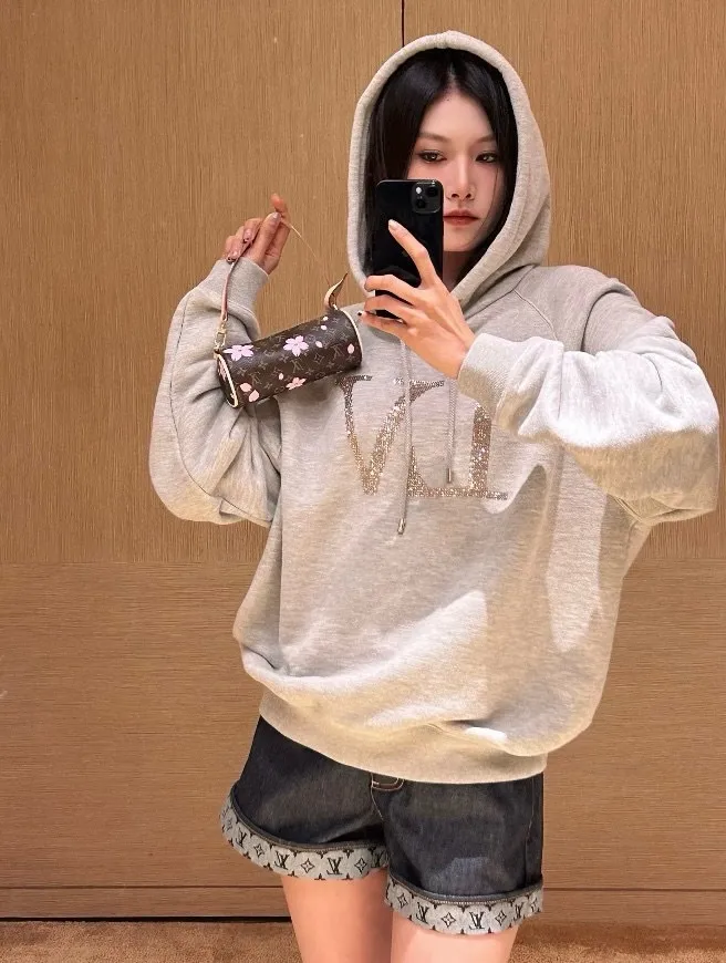 Louis Vuitton/Louis Vuitton 25Fw hot diamond letter logo hooded sweatshirt